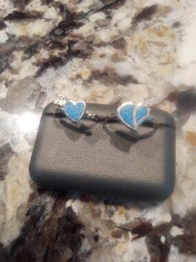 2 vintage heart rings with turquoise chip inlay